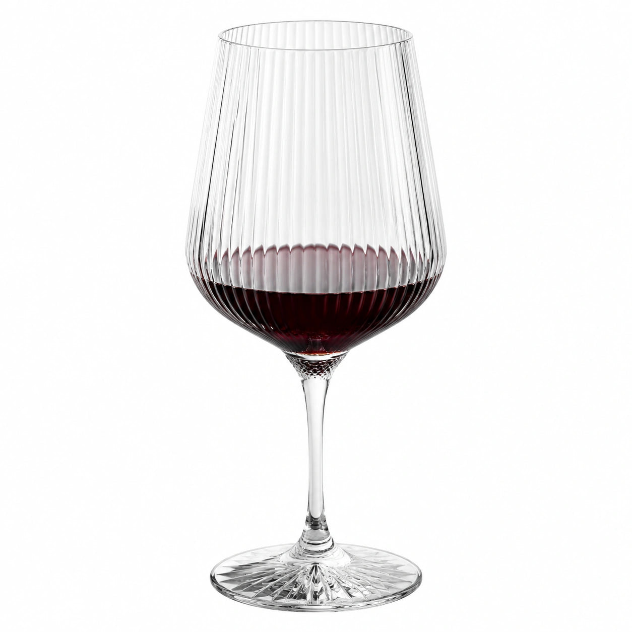 Bicchiere da vino a stelo 500 ml in vetro trasparente scanalato