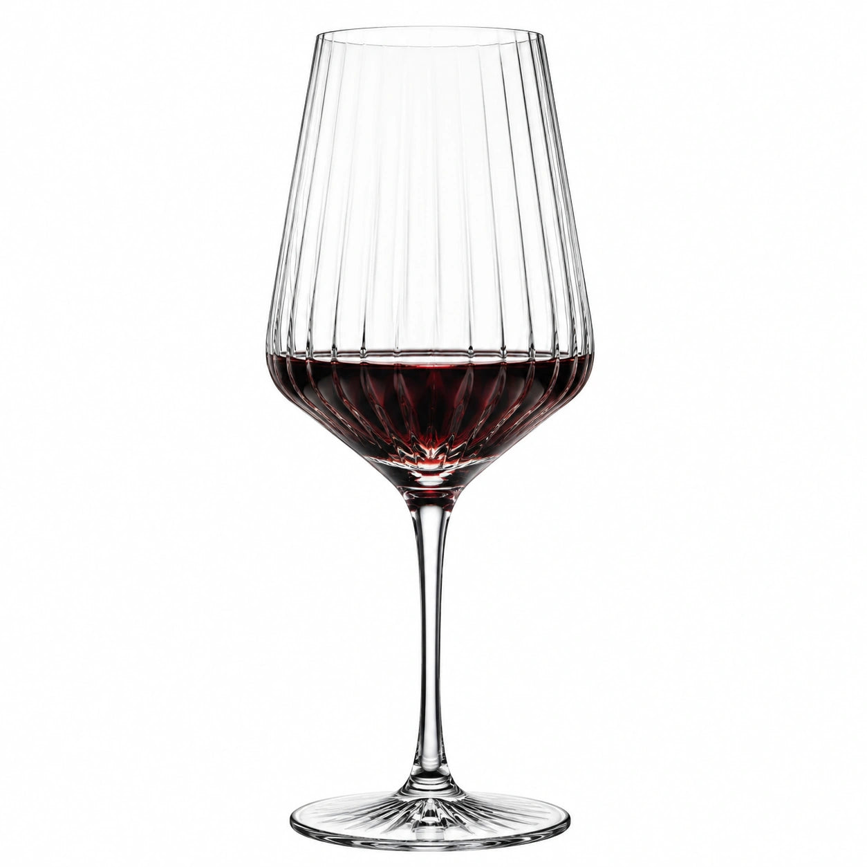Calice da vino 450 ml in vetro trasparente con stelo e scanalature