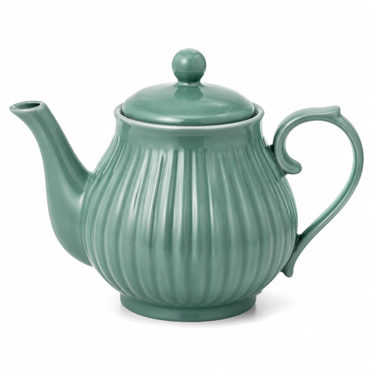 Teiera in ceramica verde 1.00 L con coperchio - design scanalato