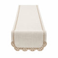 Runner da tavola 40 x 180 cm in tessuto beige con bordo all uncinetto stile classico