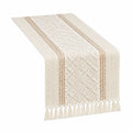 Runner da tavola 180 x 40 cm in cotone avorio e beige con frange stile boho