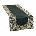 Runner da tavola 180 x 33 cm in tessuto verde scuro con ricamo floreale decorativo