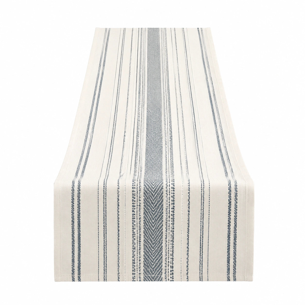 Runner da tavola 180 x 35 cm in tessuto avorio e blu a righe stile rustico