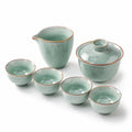 Servizio da tè 6 pezzi in ceramica verde celadon 14 x 11 cm con finitura craquelé