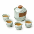 Set da tè in ceramica verde con teiera 650 ml e 4 tazze - stile naturale