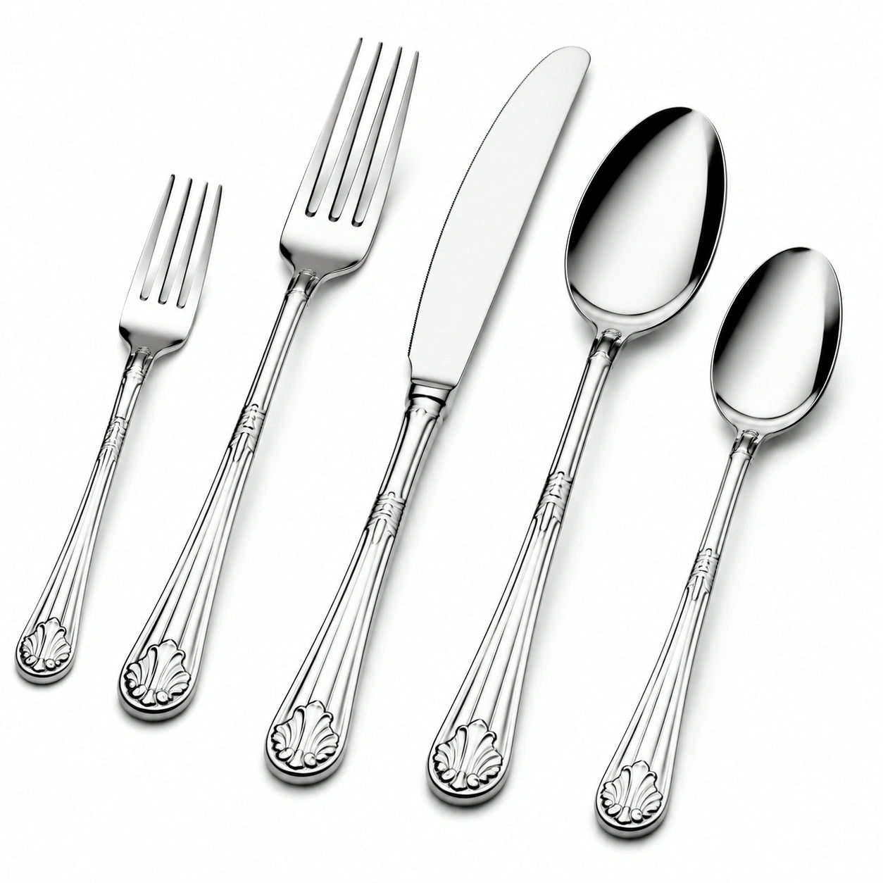 Set di posate 5 pezzi 15-23 cm in acciaio inox argento stile classico