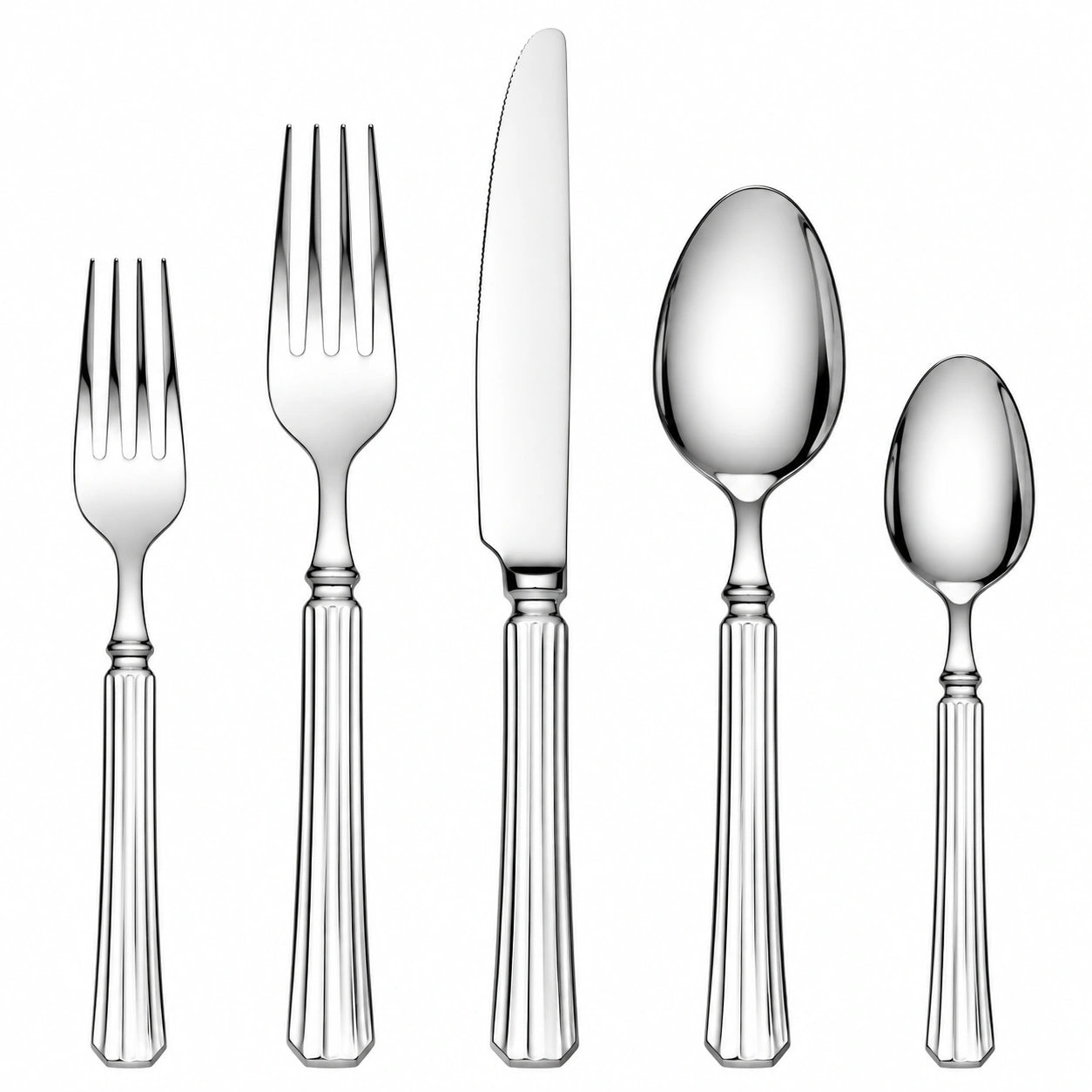 Set di posate 5 pezzi in acciaio inox argento stile classico per tavola