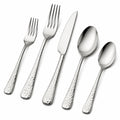 Set posate da tavola 5 pezzi in acciaio inox argento con manico martellato