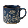 Tazza in ceramica 400 ml blu con motivo floreale in rilievo - stile botanico