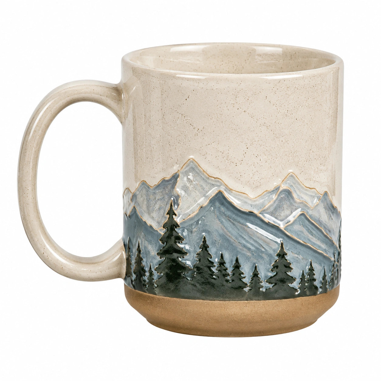 Tazza in ceramica 450 ml beige e blu con paesaggio montano - stile rustico