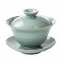 Gaiwan in ceramica 150 ml verde celadon con coperchio e piattino per tè