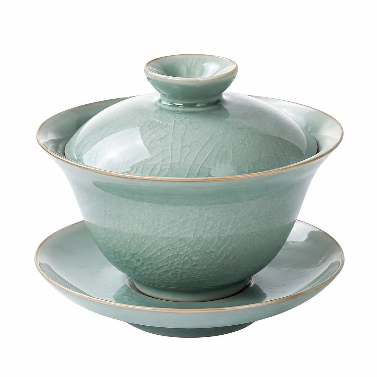 Gaiwan in ceramica 150 ml verde celadon con coperchio e piattino per tè