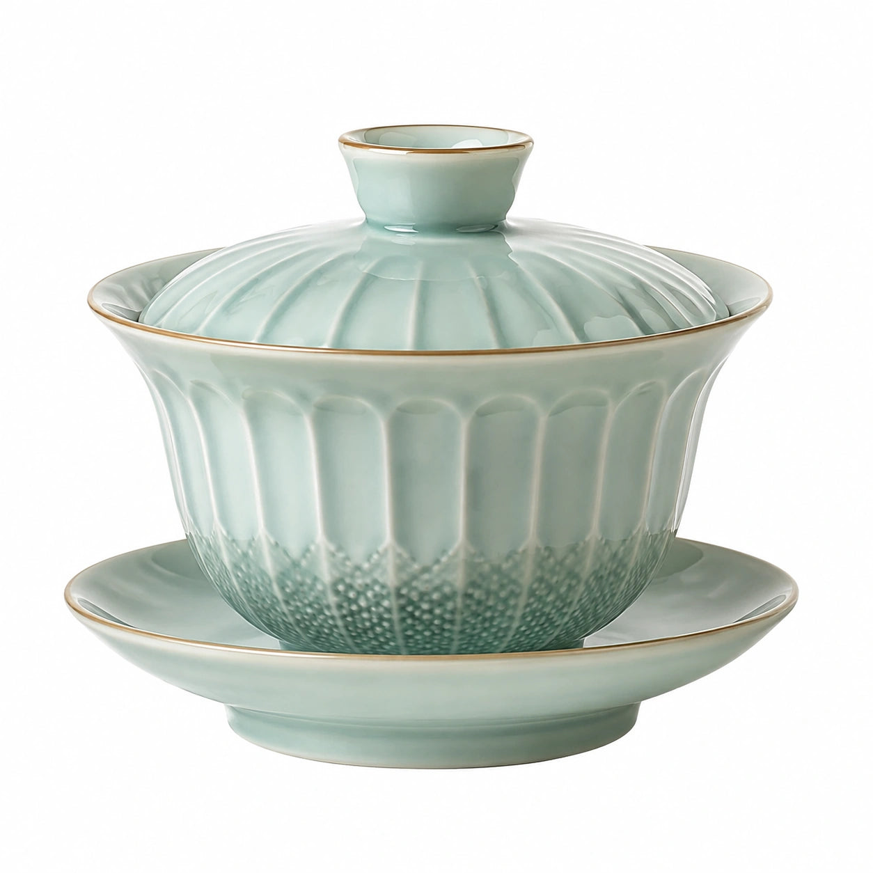 Tazza da tè con coperchio e piattino 180 ml in ceramica verde stile tradizionale