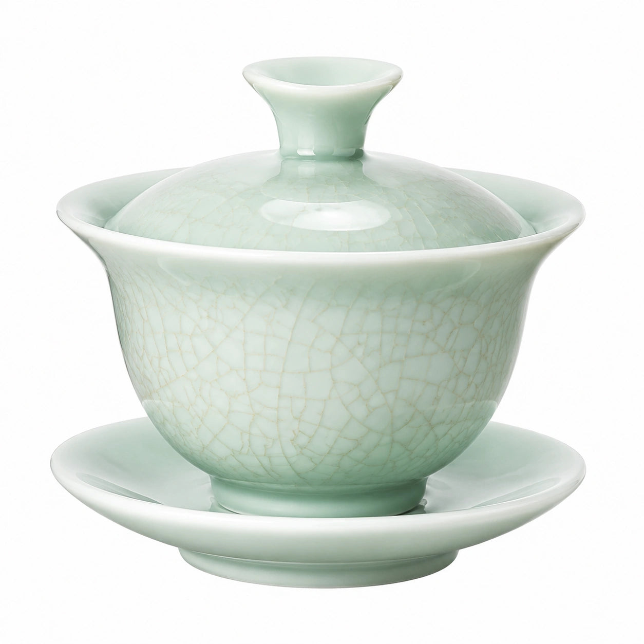 Tazza da tè con coperchio in ceramica verde celadon 150 ml - set con piattino stile classico