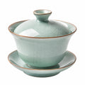 Tazza Gaiwan da tè 150 ml in ceramica verde celadon con coperchio e piattino stile tradizionale