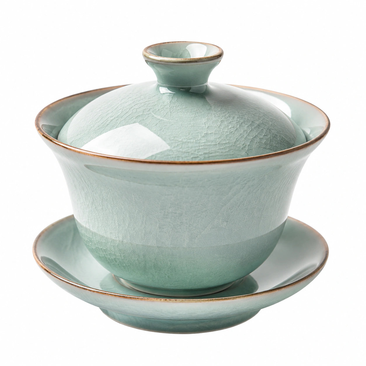 Tazza Gaiwan da tè 150 ml in ceramica verde celadon con coperchio e piattino stile tradizionale