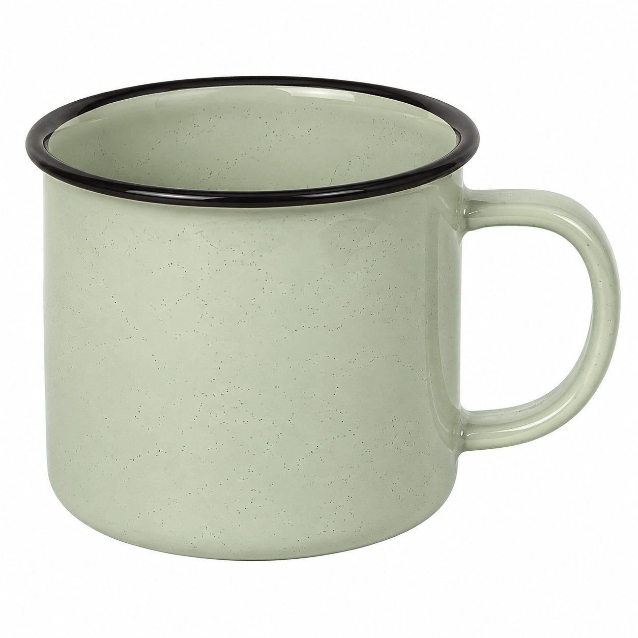 Tazza smaltata 350 ml verde chiaro con bordo nero per bevande calde e fredde