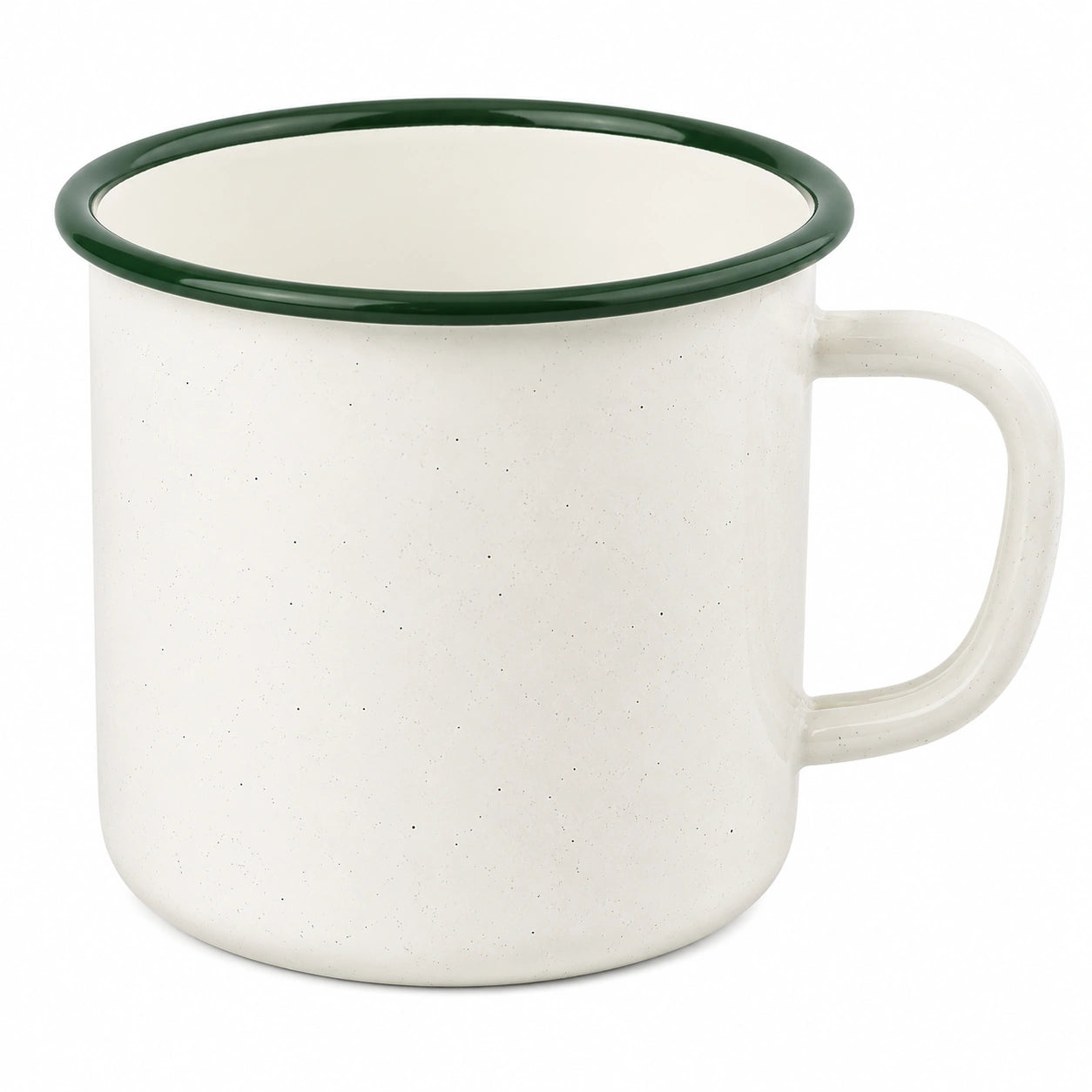 Tazza 400 ml in acciaio smaltato bianco e verde scuro - stile puntinato per bevande calde e fredde